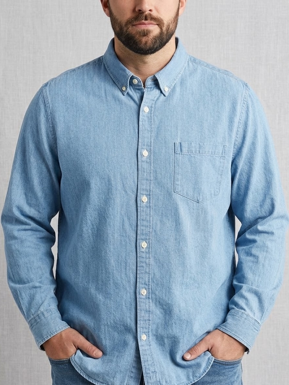 Nordstrom Light Blue Denim Button-Down Shirt - Men's